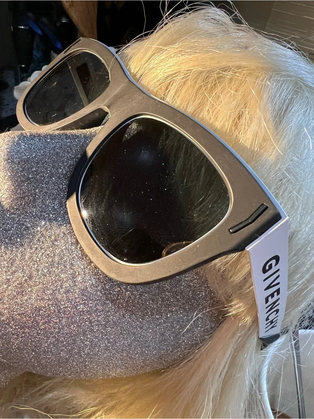 Givenchy Matte Black and White Logo-Temple Square Sunglasses Brand New w. case!
